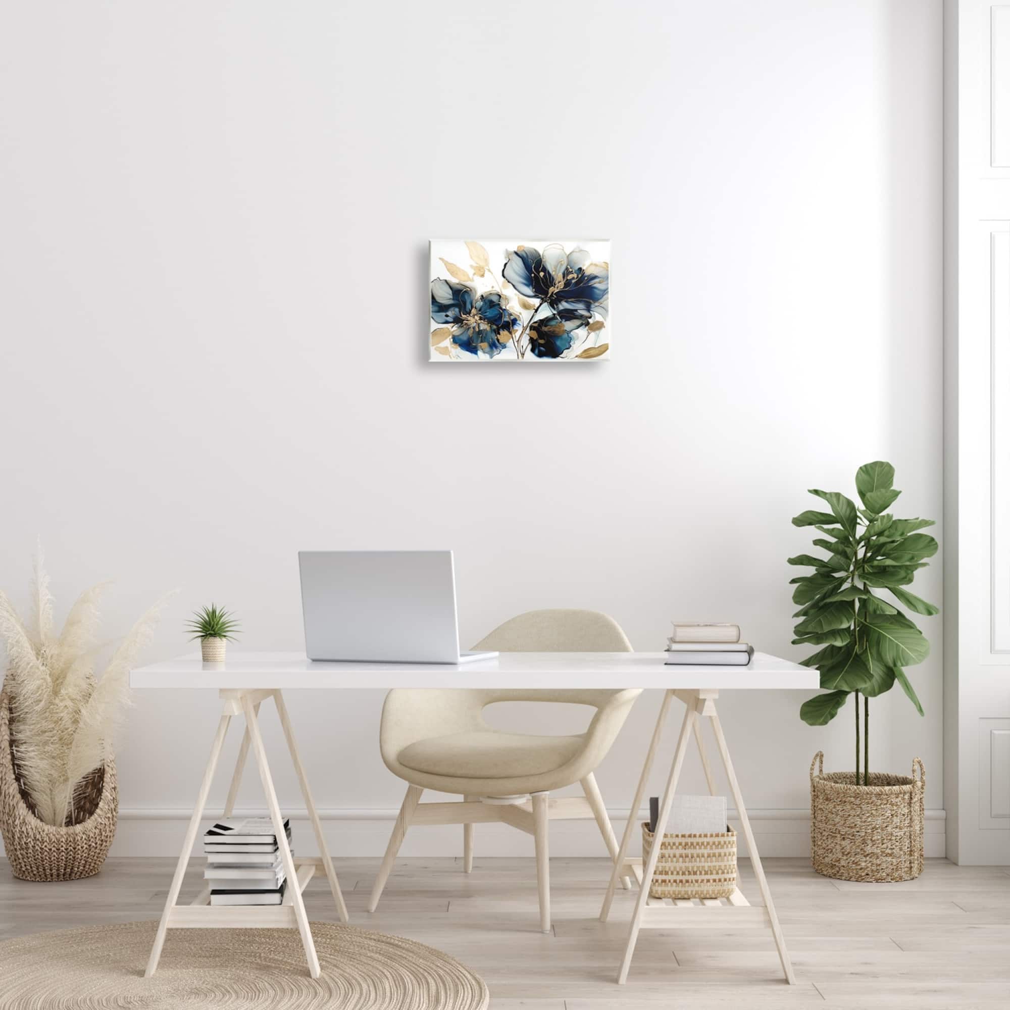 Stupell Industries Blue Swirling Modern Flowers Wall Plaque Art
